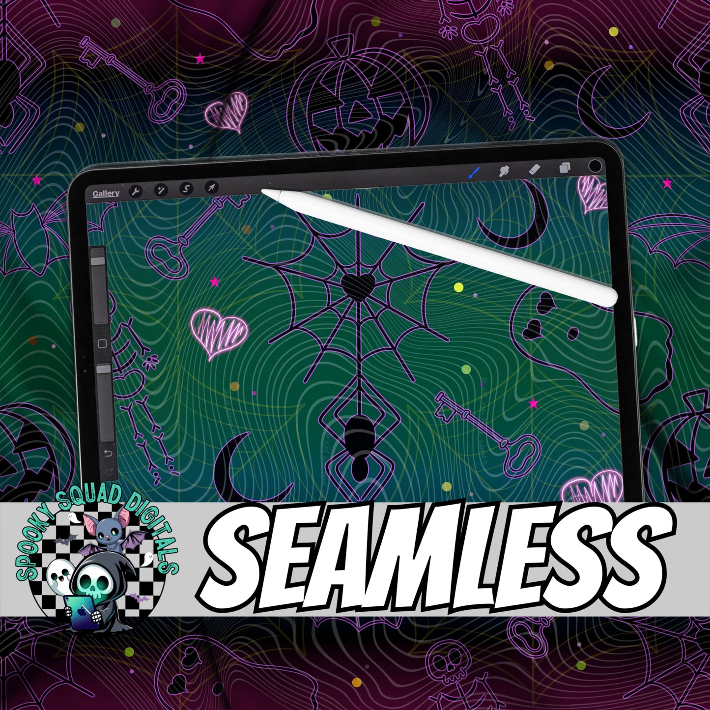 Hallow Doodles Green - Seamless