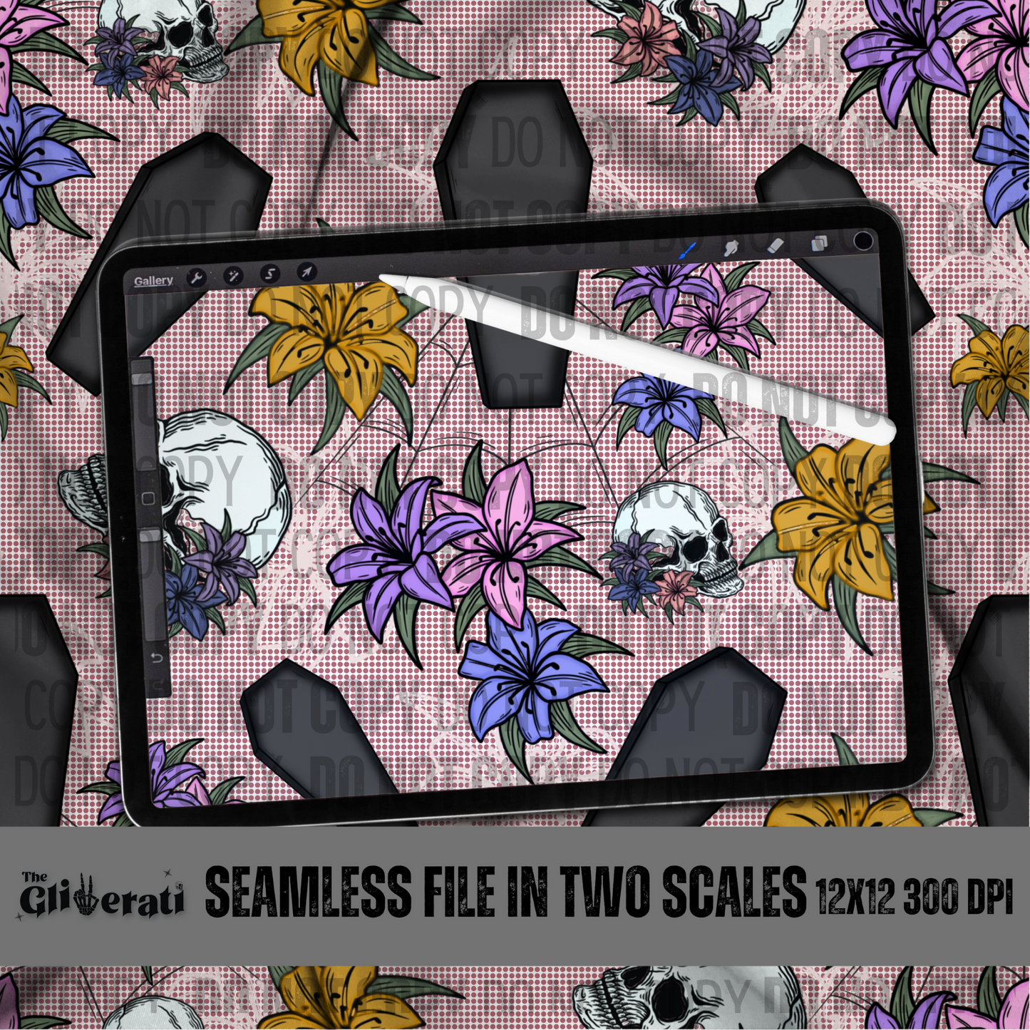 Floral Skellie Coffins - Seamless