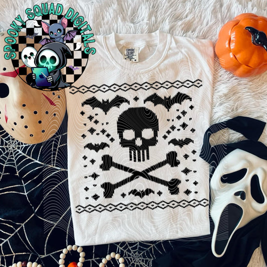 Skulls and Bats Sweater Print (Black) - PNG File