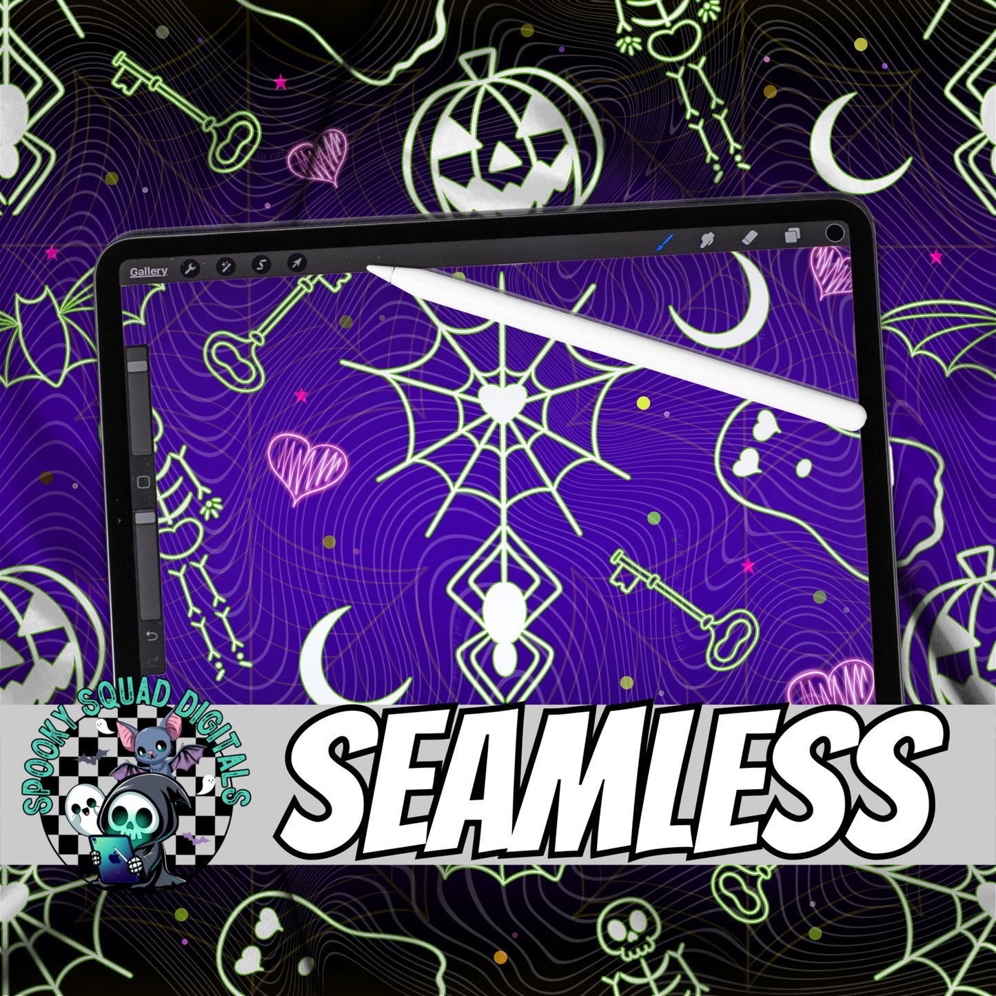 Hallow Doodles Black - Seamless