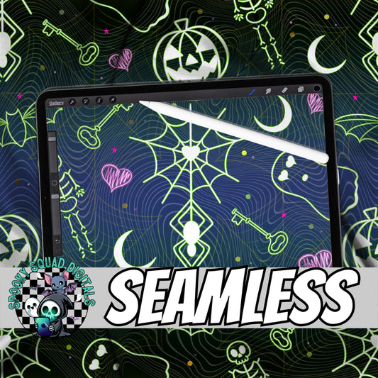 Hallow Doodles Blue - Seamless