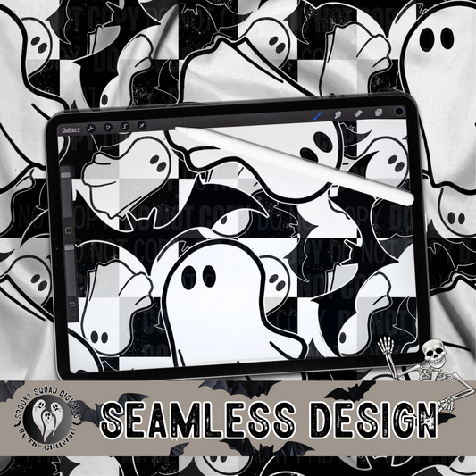 Black and White Ghosts Bats - Seamless